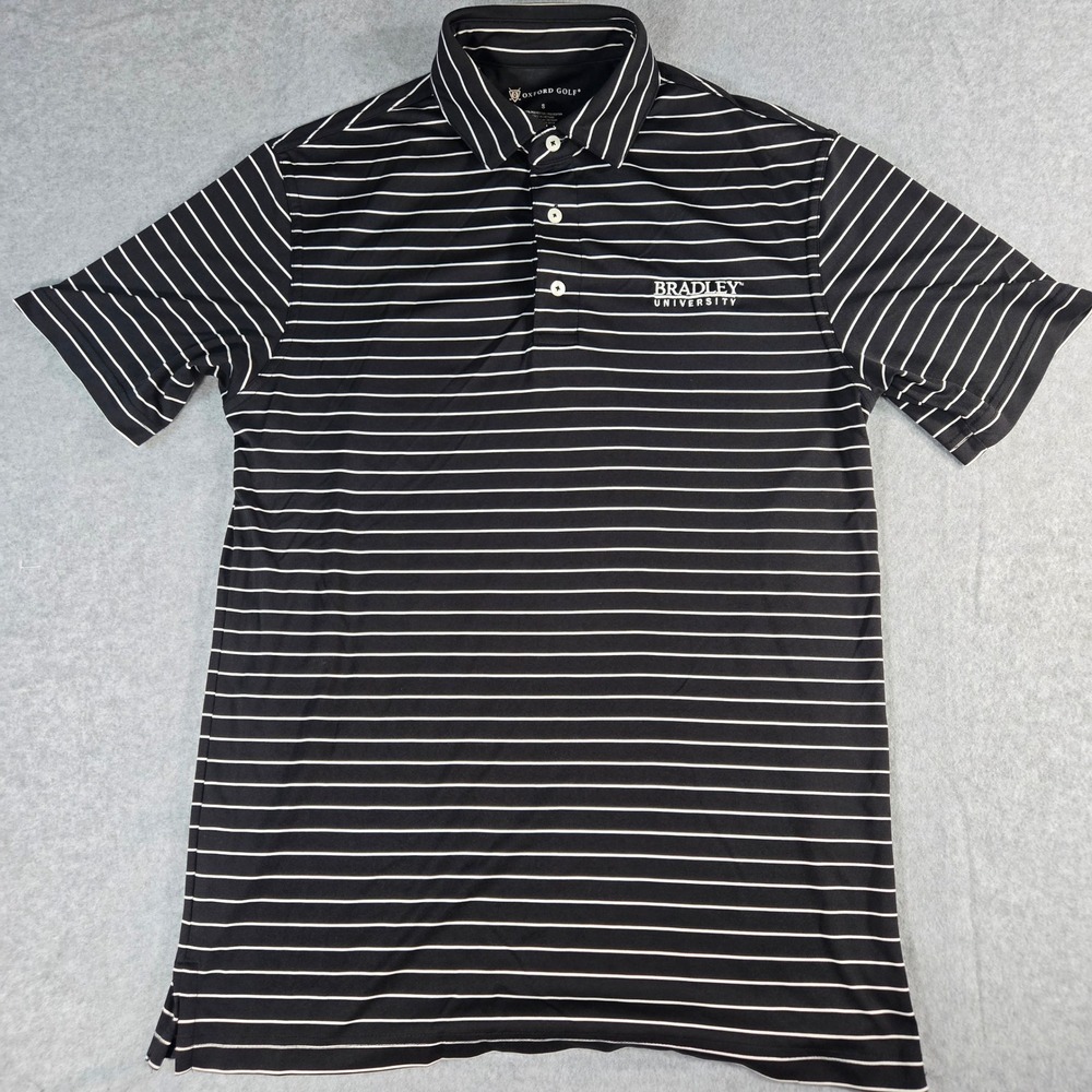 Oxford Golf Bradley University Polo Shirt Mens Small Black White Striped 02-1060